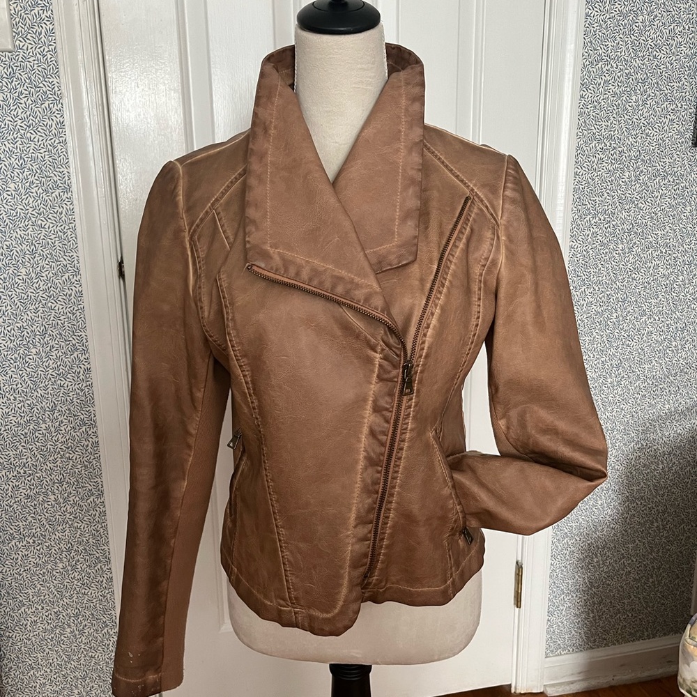 Bagatelle Brown Distressed Faux Leather Jacket